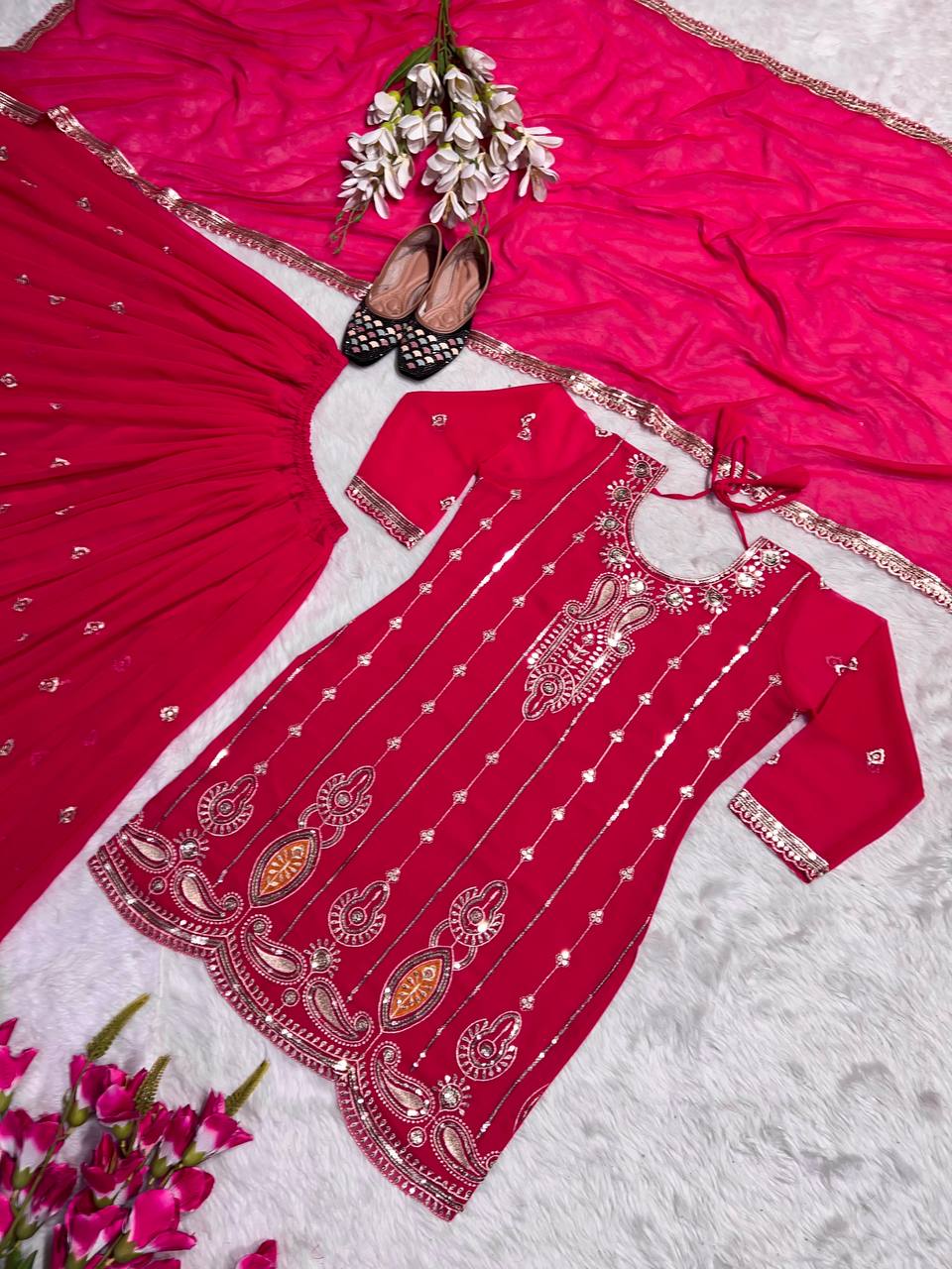 New Designer Party Wear Look Top-Plazzo and Dupatta With Heavy Embroidery Work