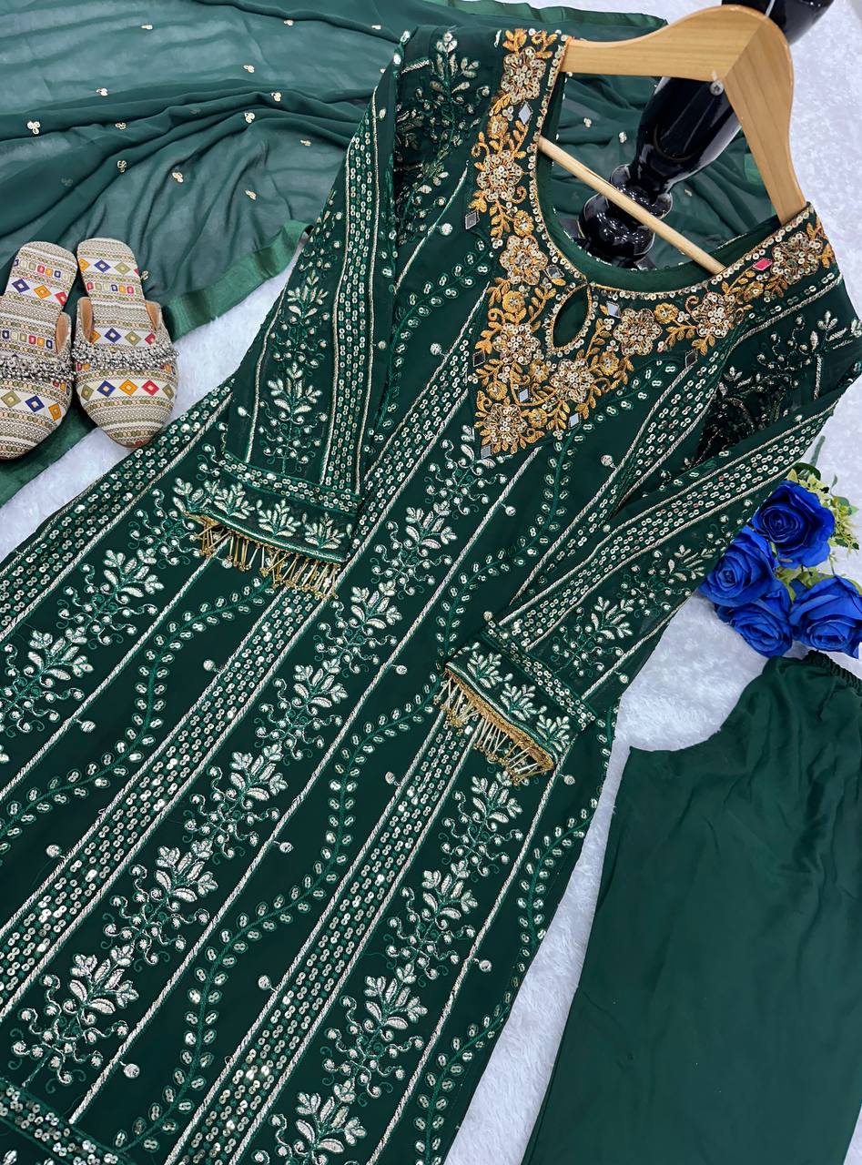 NEW ĐĚSIGNER PARTY WEAR KURTI AND PANT WITH FANCY DUPPATA WITH HAVY EMBROIDERY WORK