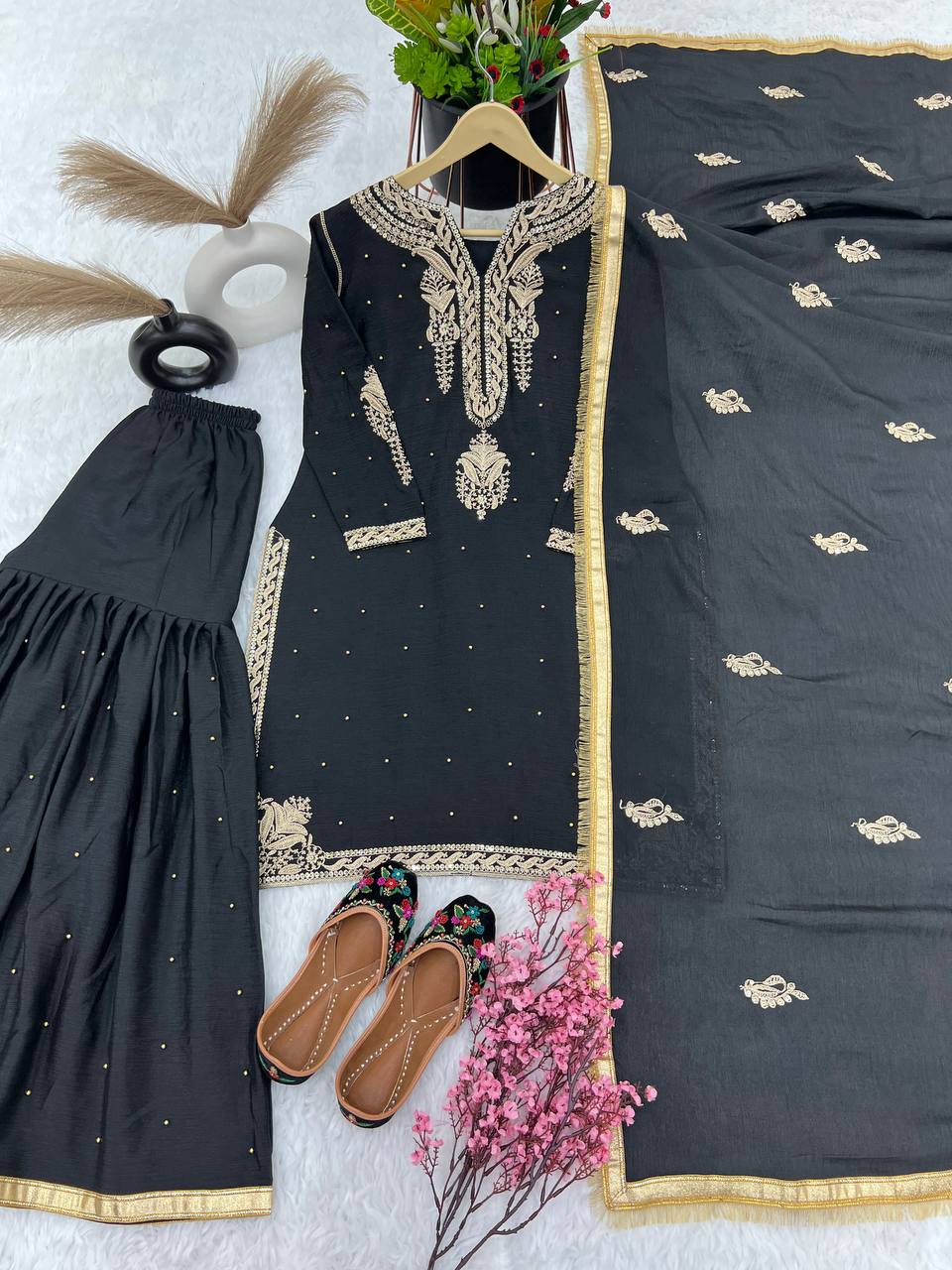 New Designer Collection In Pure Chinnon With Heavy Embroidery Sequence Work