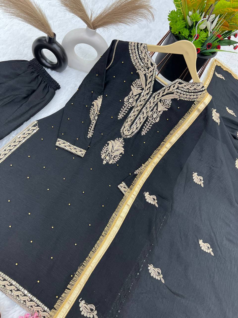 New Designer Collection In Pure Chinnon With Heavy Embroidery Sequence Work