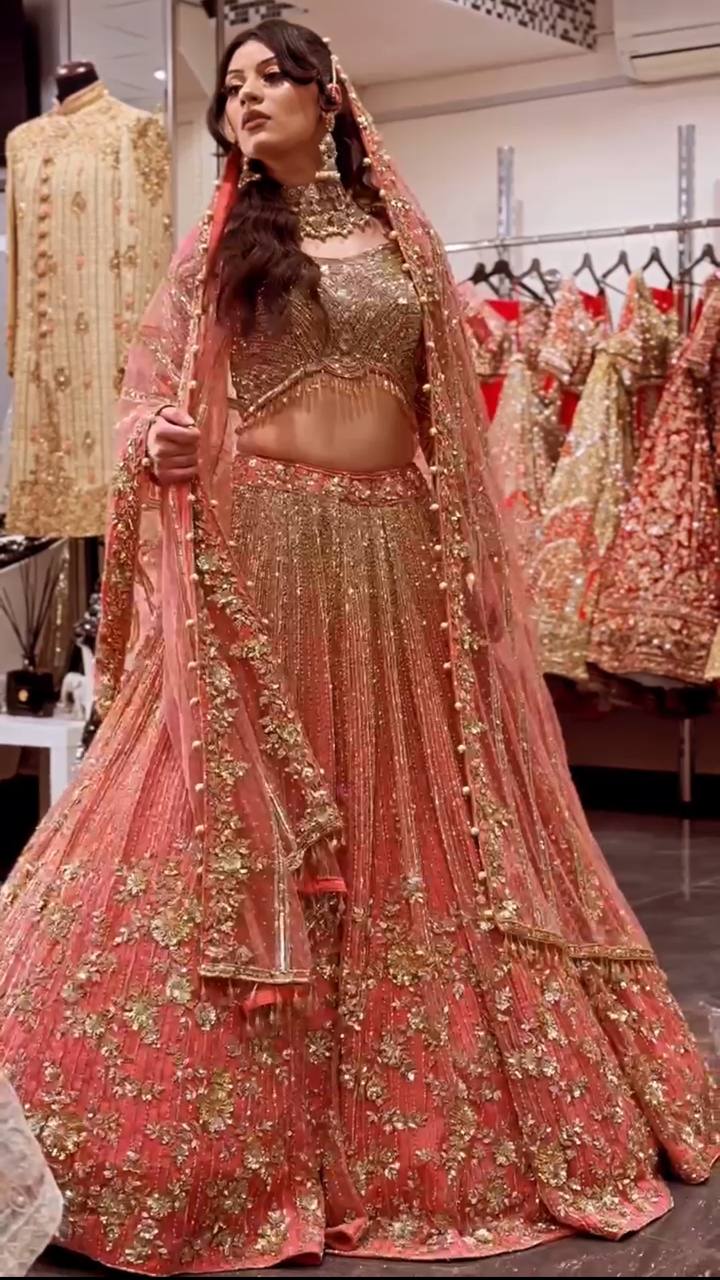 Launching 4 Meter Flared Embroidery Sequins Work Lehenga