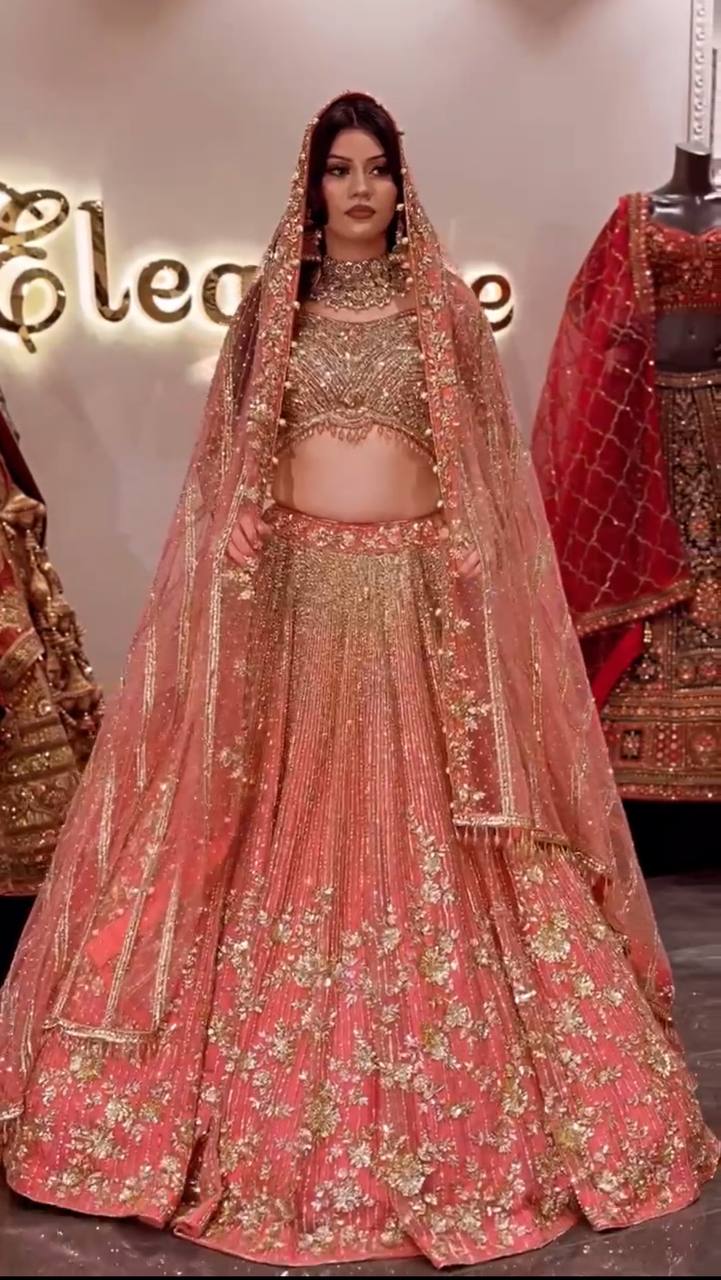 Launching 4 Meter Flared Embroidery Sequins Work Lehenga