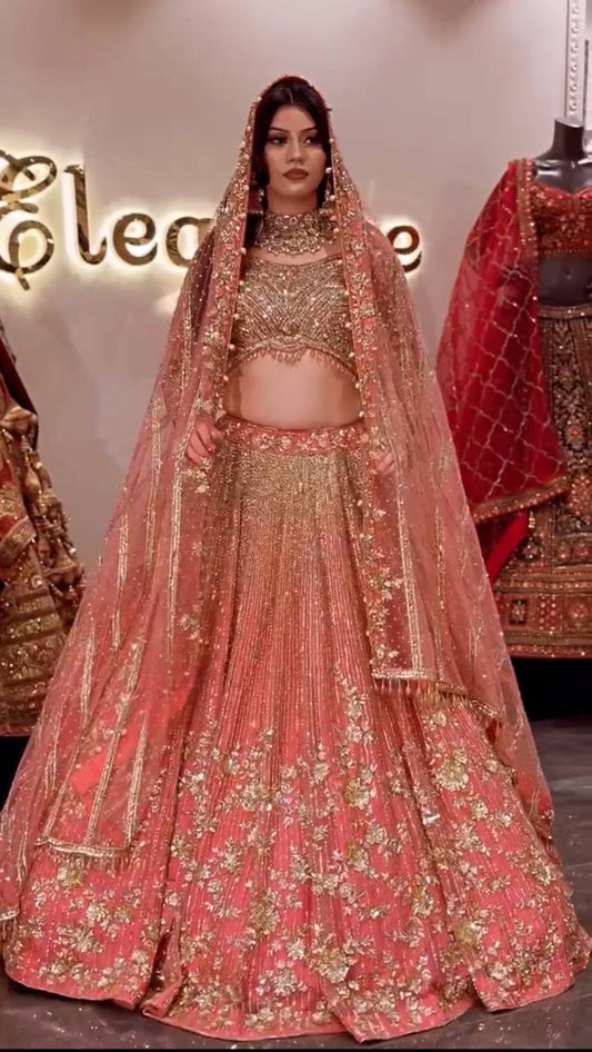 Launching 4 Meter Flared Embroidery Sequins Work Lehenga