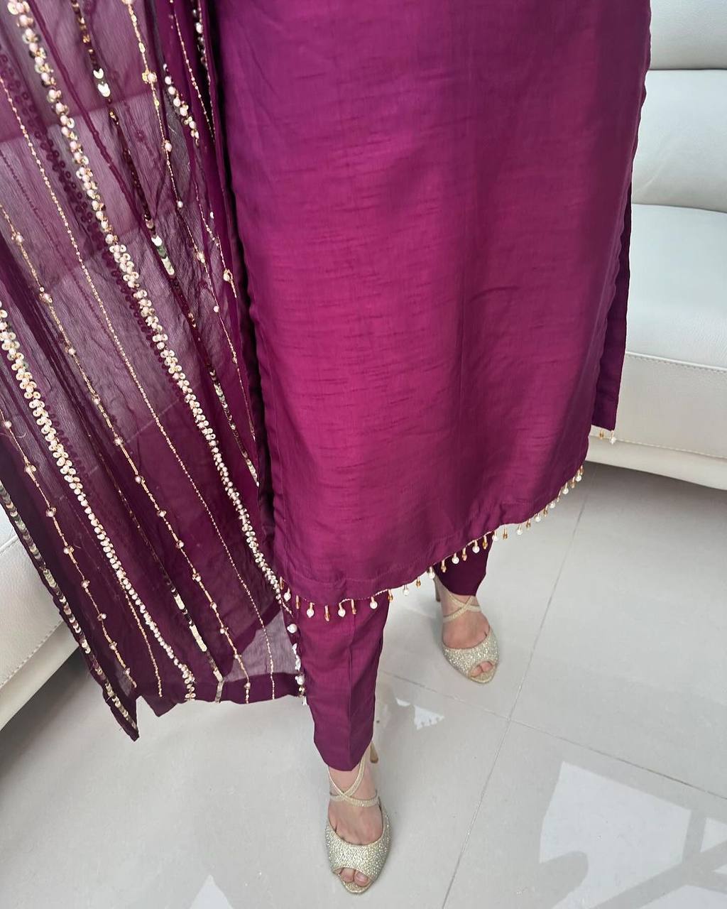 New Designer Collection In Pure Chinnon With Embroidery Sequence Work