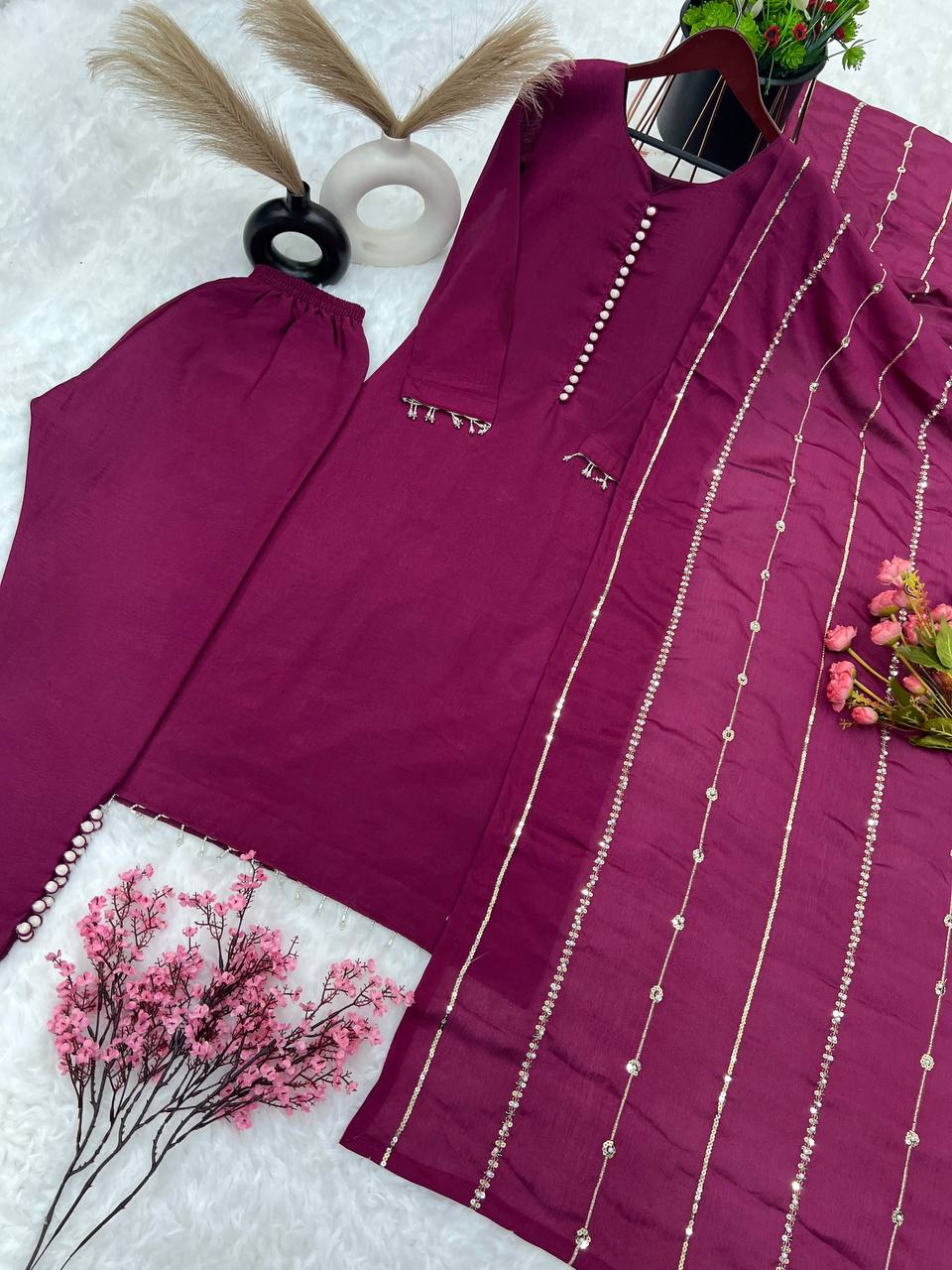 New Designer Collection In Pure Chinnon With Embroidery Sequence Work