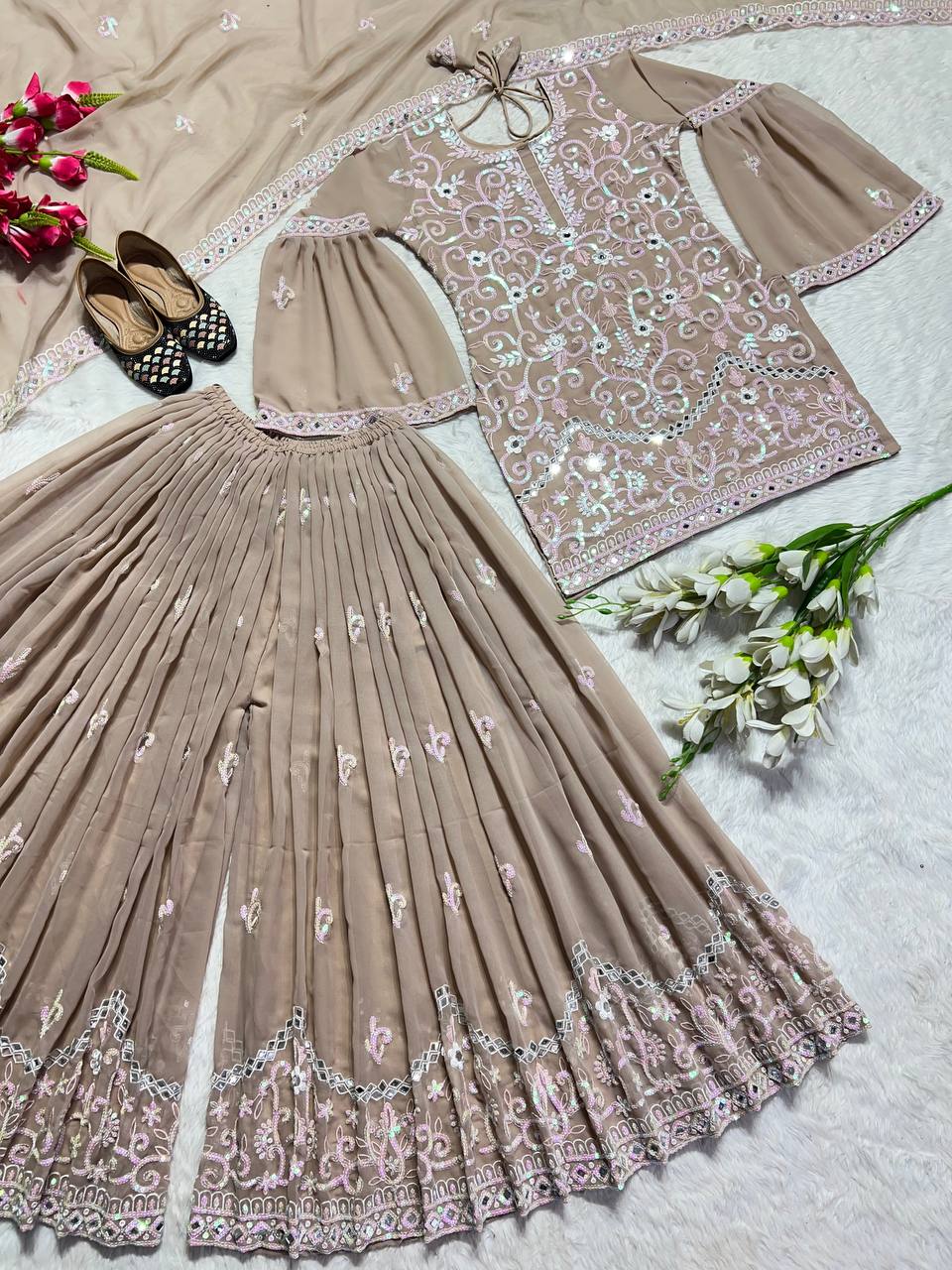 New Designer Party Wear Look Fancy Top Dupatta and Fully Stitched Gharara