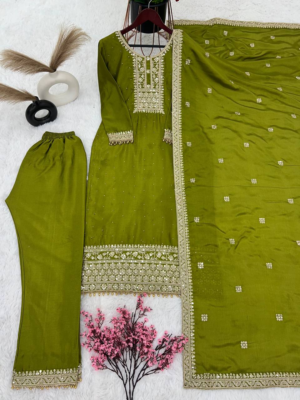 New Designer Collection In Chinon Silk With Heavy Embroidery Coding Dori-Sequence Work