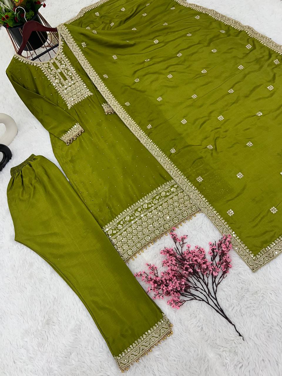 New Designer Collection In Chinon Silk With Heavy Embroidery Coding Dori-Sequence Work