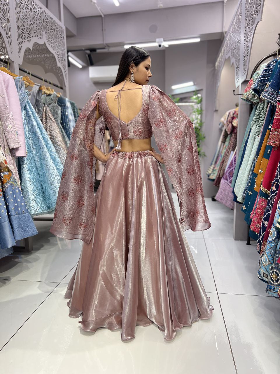 Peach Butterfly Lahenga Choli (Full Stitched)