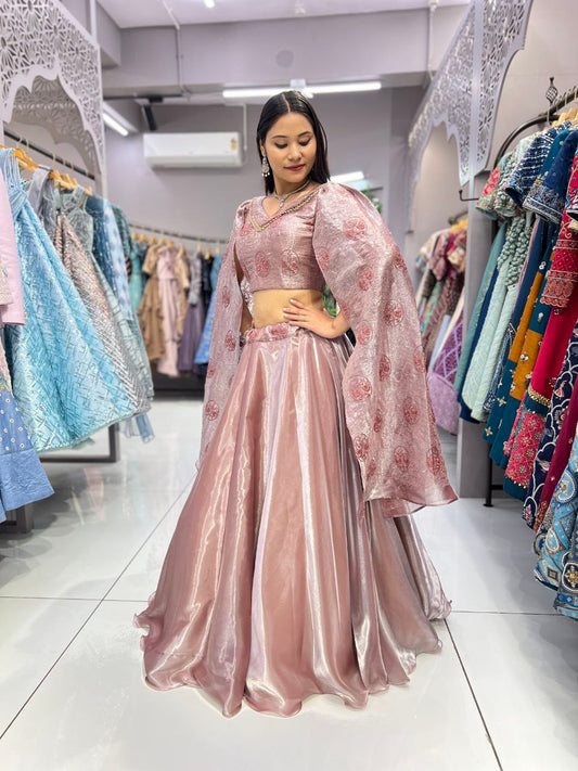 Peach Butterfly Lahenga Choli (Full Stitched)