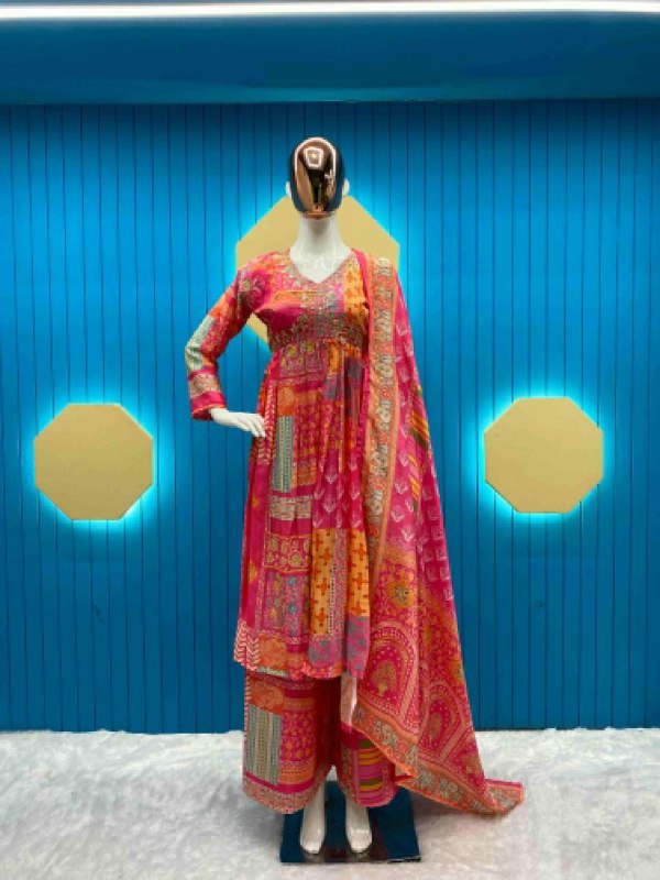 TRENDING CHINON WITH SEQUNCE EMBROIDERY AND PRINTED ALIYA CUT SUIT