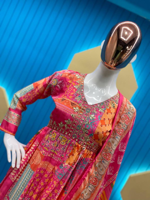 TRENDING CHINON WITH SEQUNCE EMBROIDERY AND PRINTED ALIYA CUT SUIT