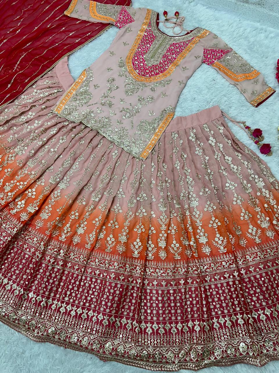 DESIGNER EMBROIDERY SEQUENCE WORK TOP LEHENGAS WITH DUPATTA SET