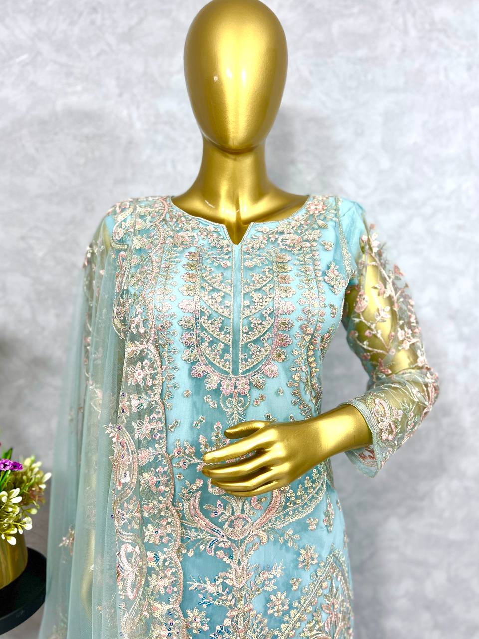 NEW TRADITIONAL COLLECTION 3 PIECE FANCY KURTI WITH BEAUTIFUL PLAZZO AND DUPATTA