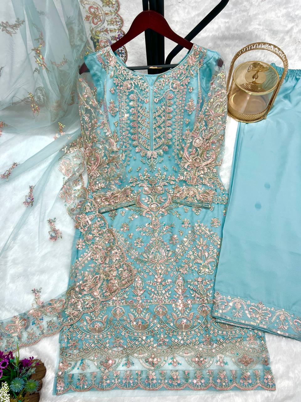 NEW TRADITIONAL COLLECTION 3 PIECE FANCY KURTI WITH BEAUTIFUL PLAZZO AND DUPATTA