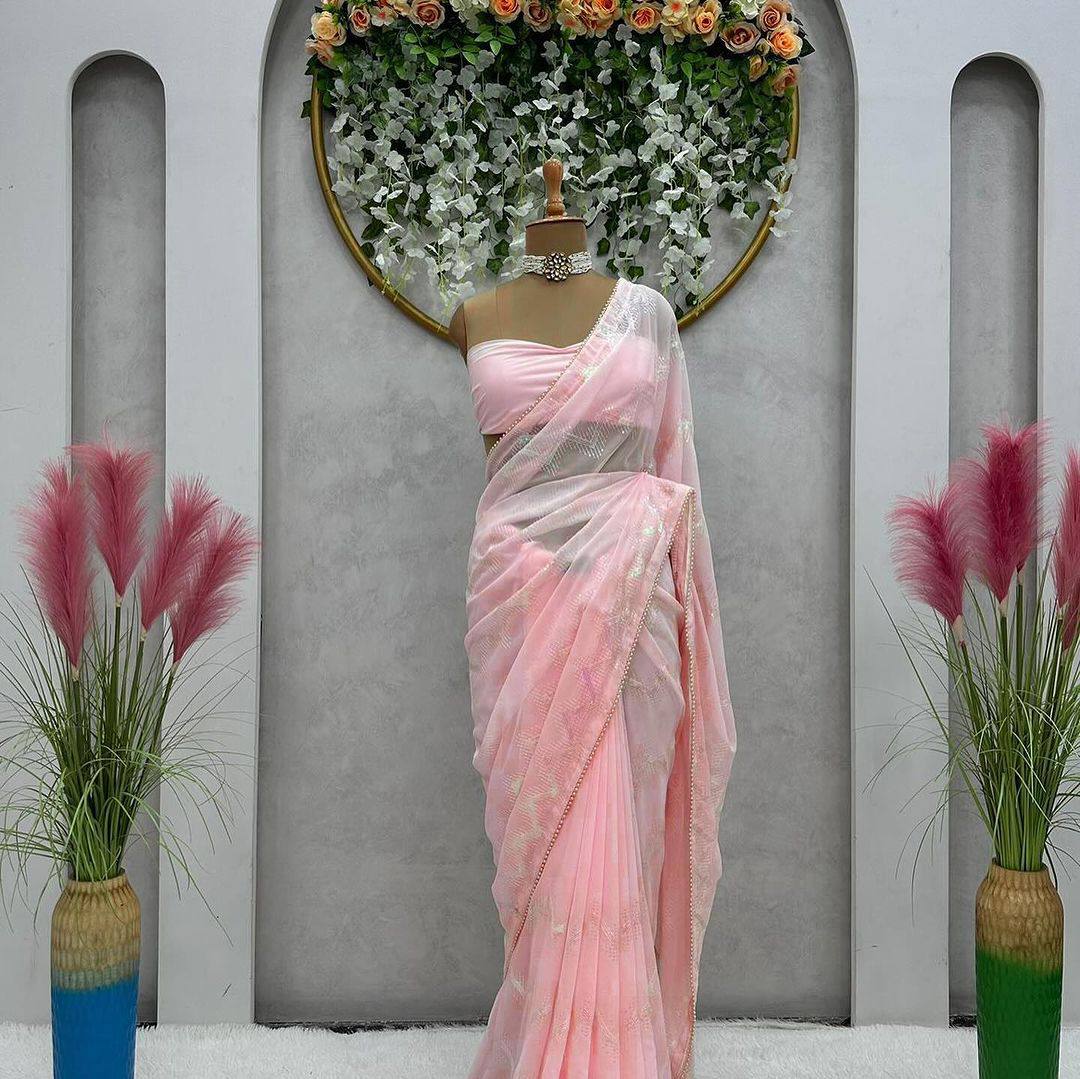 Heavy Chifon Georgette fabric with all over sequence work Saree