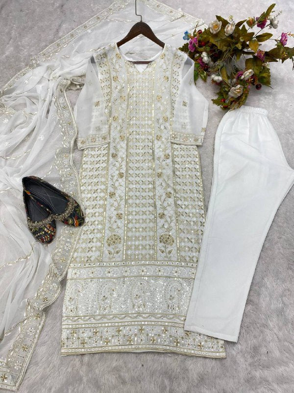 DESIRABLE FANCY FAUX GEORGETTE SEQUENCE EMBROIDERED AND MOTI WORK SUIT