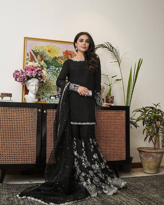 New Designer Party Wear Look Top-Plazzo and Dupatta With Heavy Embroidery Work