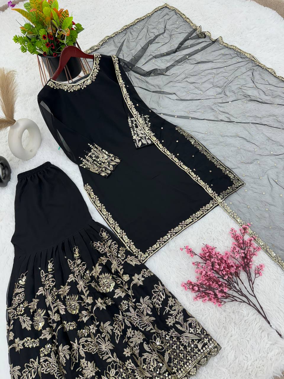 New Designer Party Wear Look Top-Plazzo and Dupatta With Heavy Embroidery Work