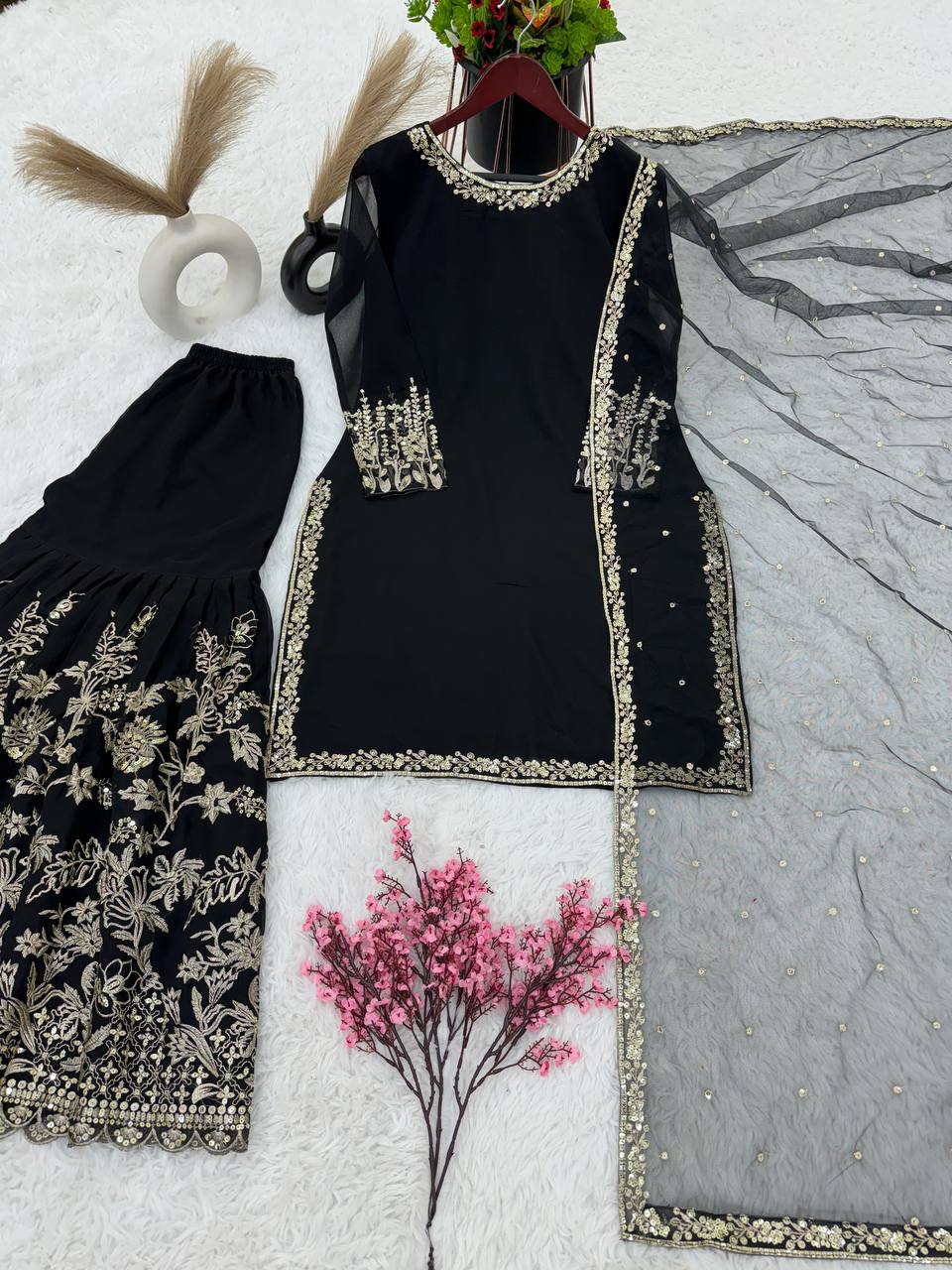 New Designer Party Wear Look Top-Plazzo and Dupatta With Heavy Embroidery Work