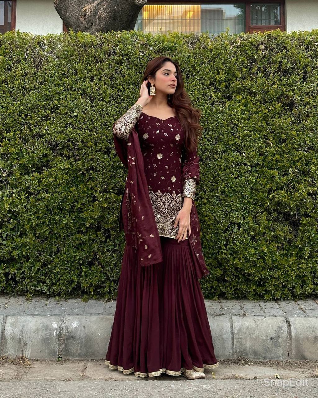 New Designer Party Wear Look Top Sharara Plazzo and Dupatta