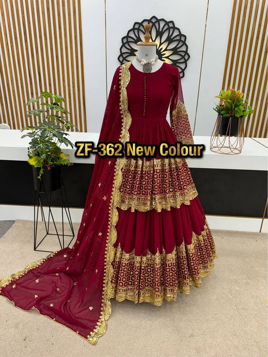 Faux Georgette With Heavy 5mm Embroidery Sequence Work Lehenga