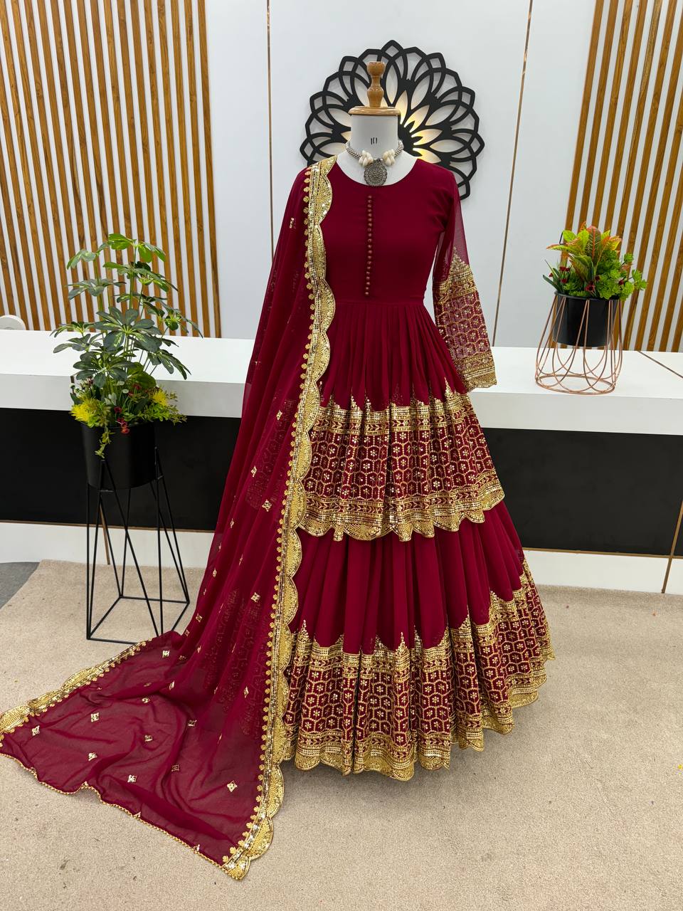 Faux Georgette With Heavy 5mm Embroidery Sequence Work Lehenga