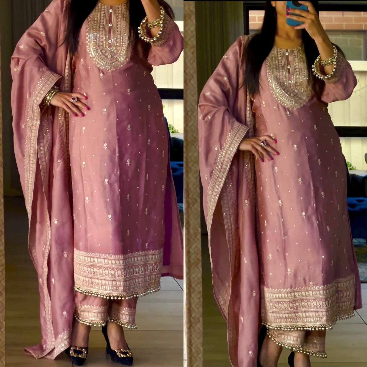 New Designer Long Pakistani Suit Top , Pant and Dupptta In Fancy Style