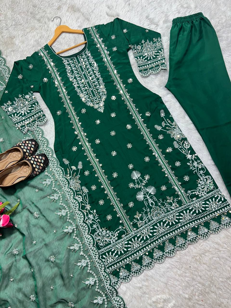 New Designer Party Wear Look Organza Pure Pakistani Suit Pant and Dupatta