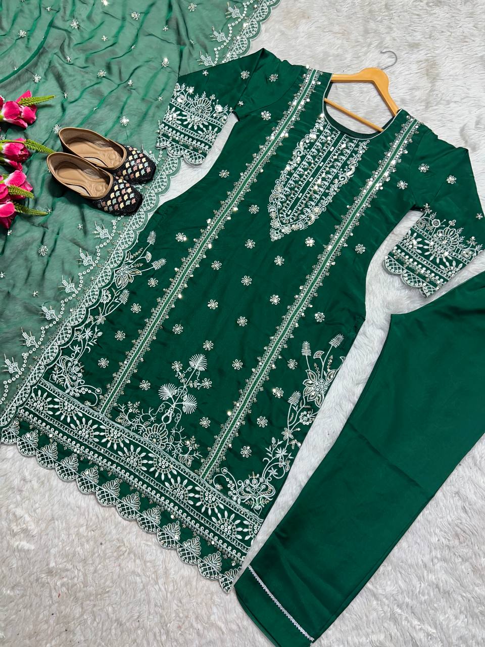 New Designer Party Wear Look Organza Pure Pakistani Suit Pant and Dupatta