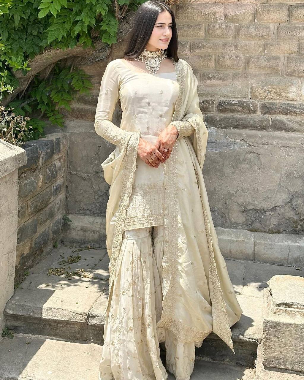 New Eid Collection In Pure Chinnon With Heavy Embroidery Sequence Work Suit