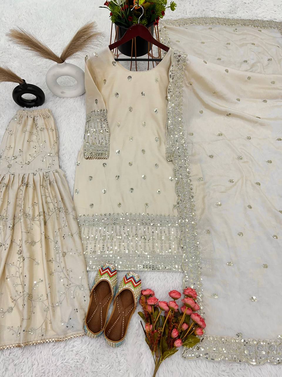 New Eid Collection In Pure Chinnon With Heavy Embroidery Sequence Work Suit