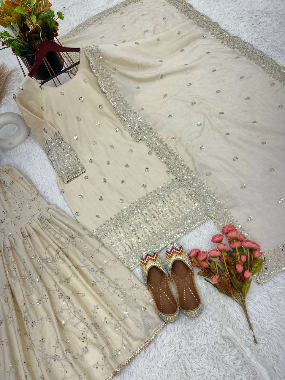 New Eid Collection In Pure Chinnon With Heavy Embroidery Sequence Work Suit