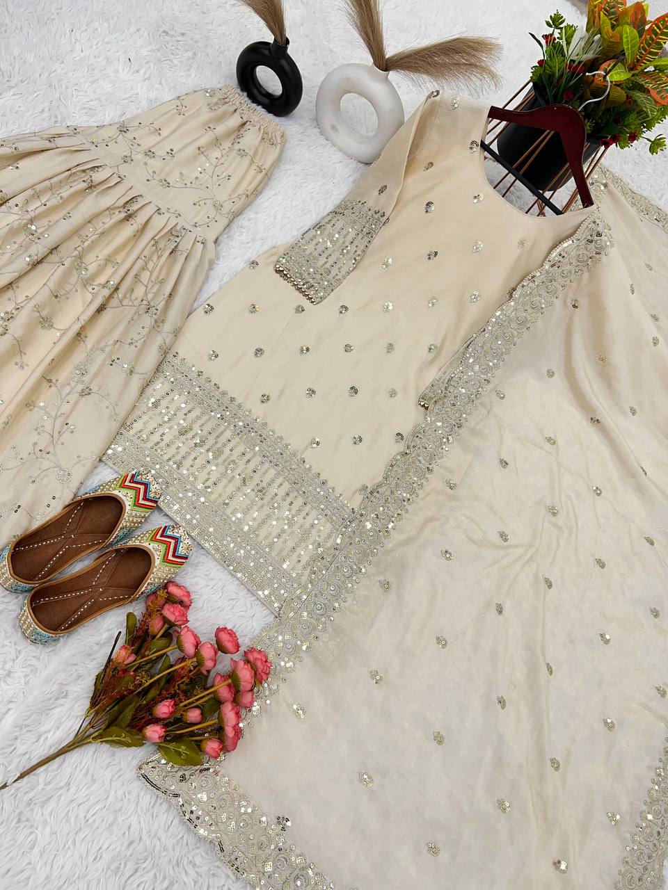 New Eid Collection In Pure Chinnon With Heavy Embroidery Sequence Work Suit