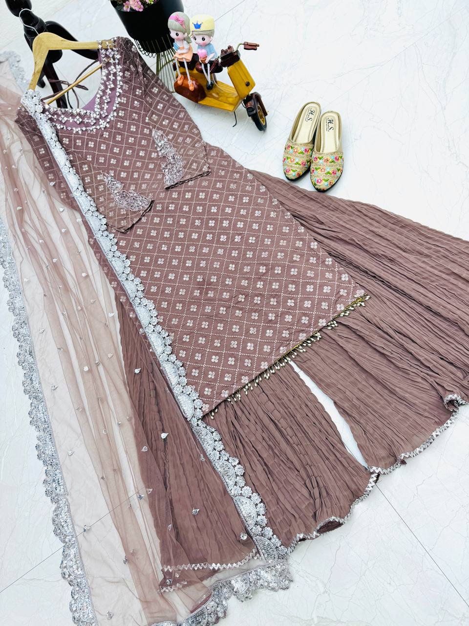 New Designer Party Top Pallazo & Dupatta Set