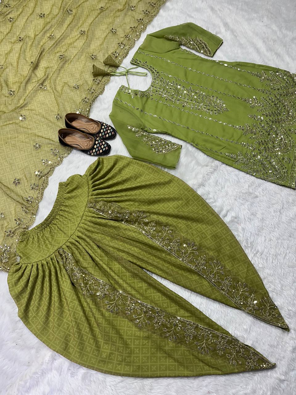 New Designer Party Wear Look Top ,Dhoti Salwar and Dupatta