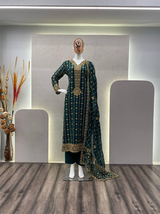 EID SPECIAL FAUX GEORGETTE SEQUANCE EMBROIDERY WORK SUIT