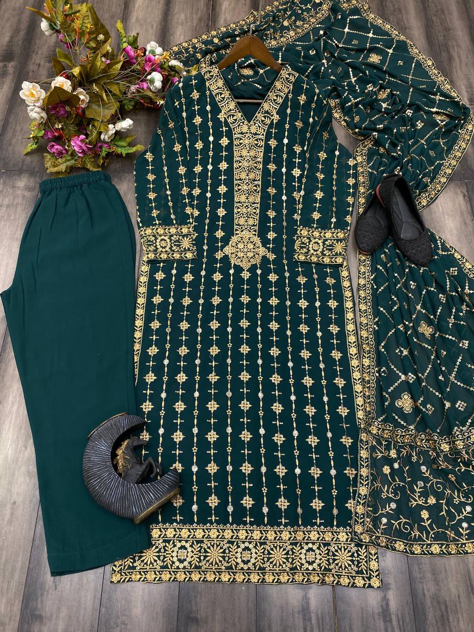 EID SPECIAL FAUX GEORGETTE SEQUANCE EMBROIDERY WORK SUIT