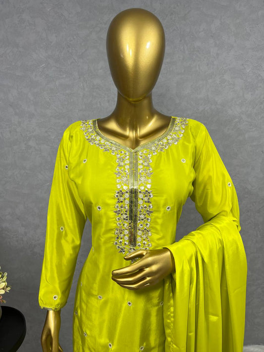 NEW EID COLLECTION 3 PIECE FANCY KURTI WITH PLAZZO AND BEAUTIFUL DUPATTA