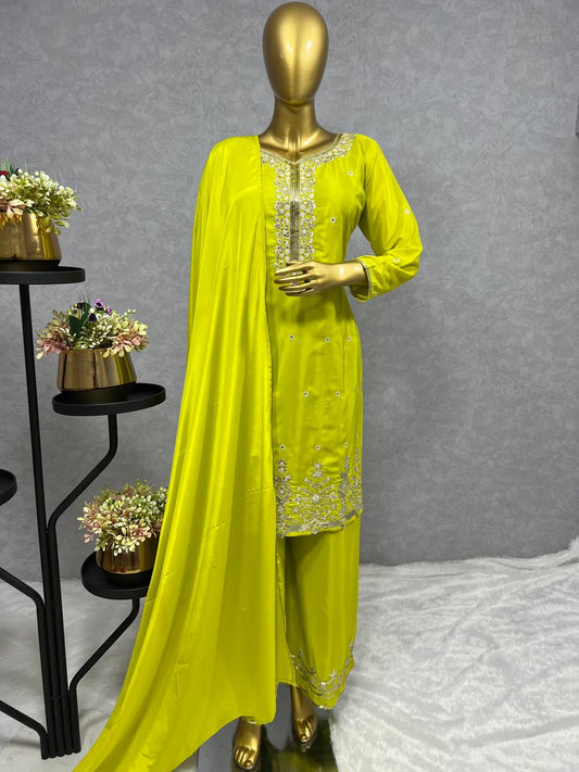 NEW EID COLLECTION 3 PIECE FANCY KURTI WITH PLAZZO AND BEAUTIFUL DUPATTA