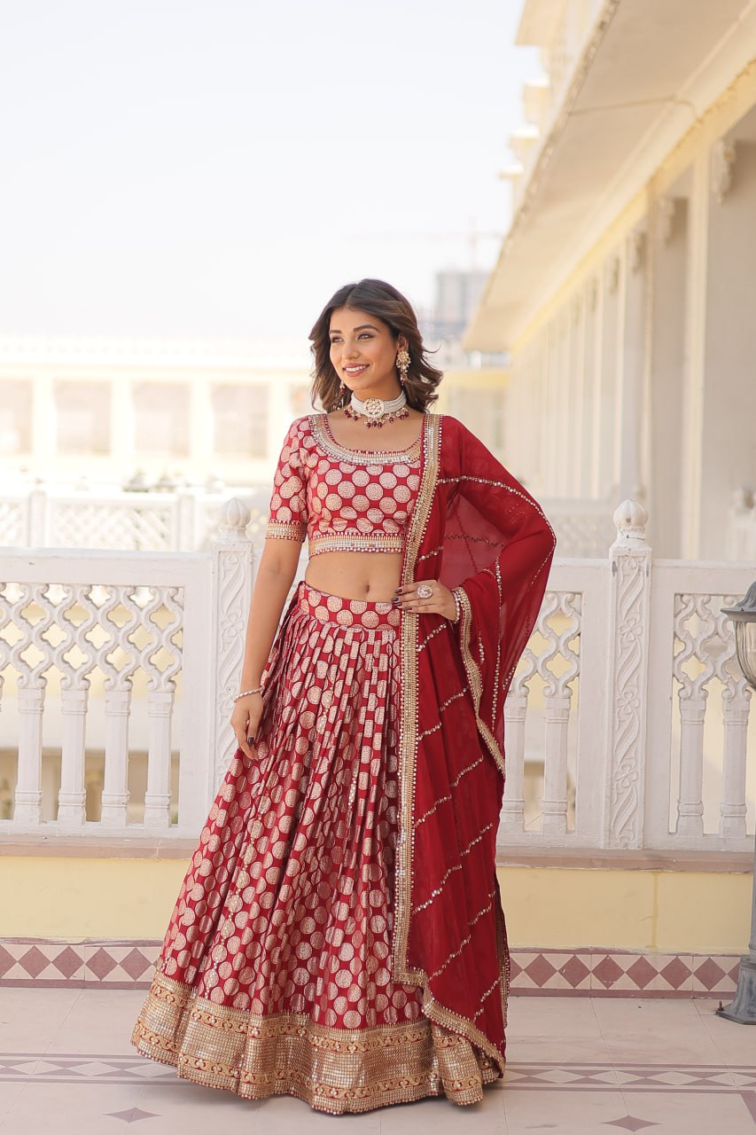 Designer Dyeable Pure Viscose Jacquard fabric Lehenga Choli