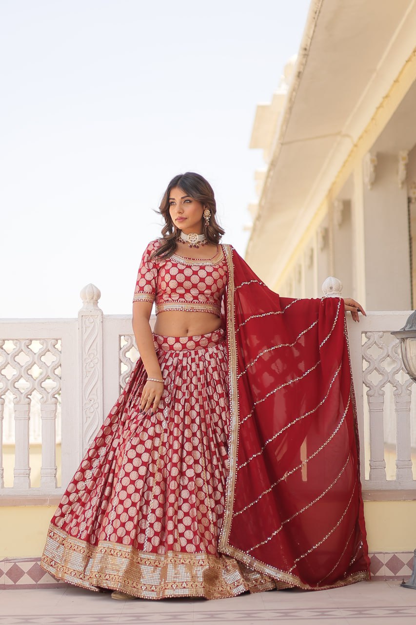 Designer Dyeable Pure Viscose Jacquard fabric Lehenga Choli