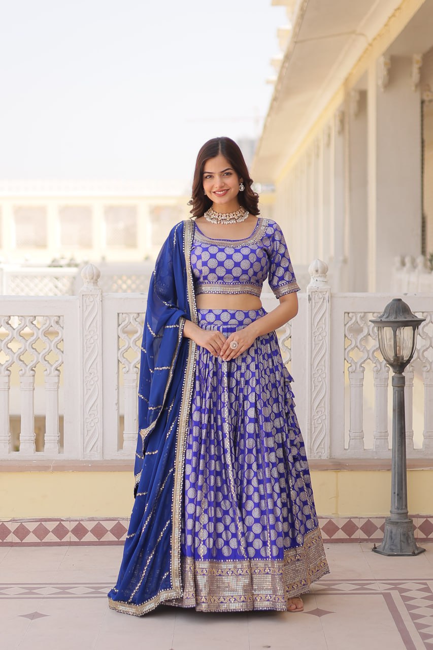 Designer Dyeable Pure Viscose Jacquard fabric Lehenga Choli