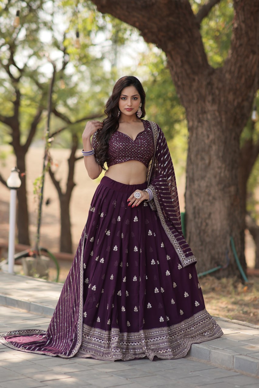 Faux Blooming With Sequins And thread Embroidered work Lehenga Choli