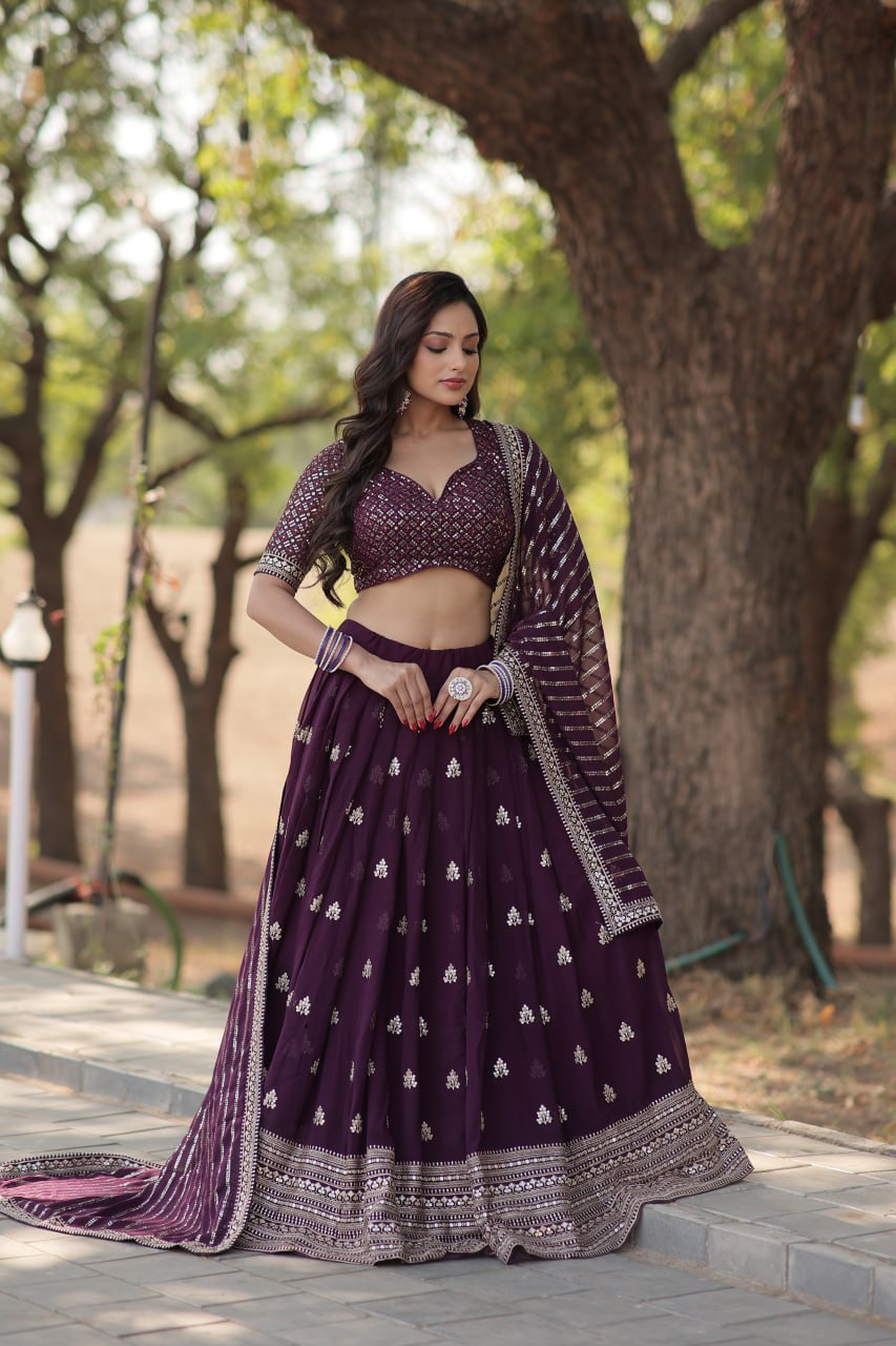 Faux Blooming With Sequins And thread Embroidered work Lehenga Choli