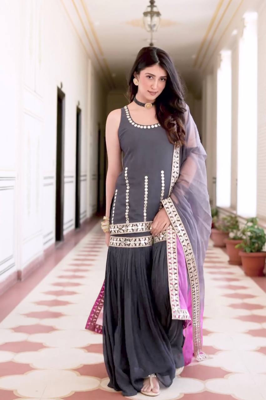 New Designer Party Wear Look Top Sharara Plazzo  and Dupatta