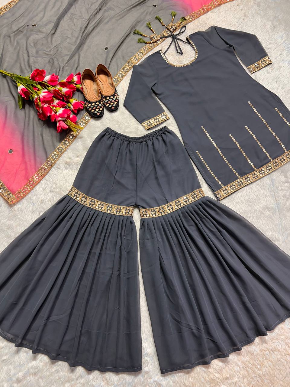 New Designer Party Wear Look Top Sharara Plazzo  and Dupatta