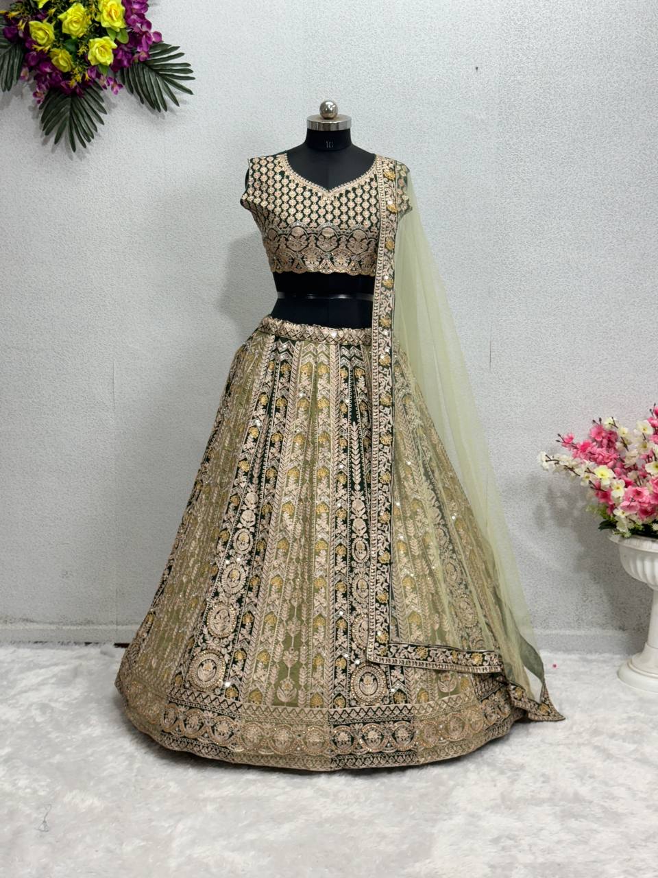 DESIGNER EMBROIDERY SEQUENCE WORK TOP LEHENGAS WITH DUPATTA SET