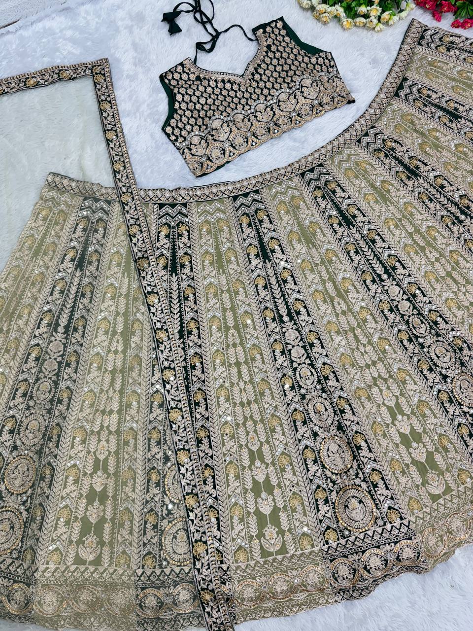 DESIGNER EMBROIDERY SEQUENCE WORK TOP LEHENGAS WITH DUPATTA SET