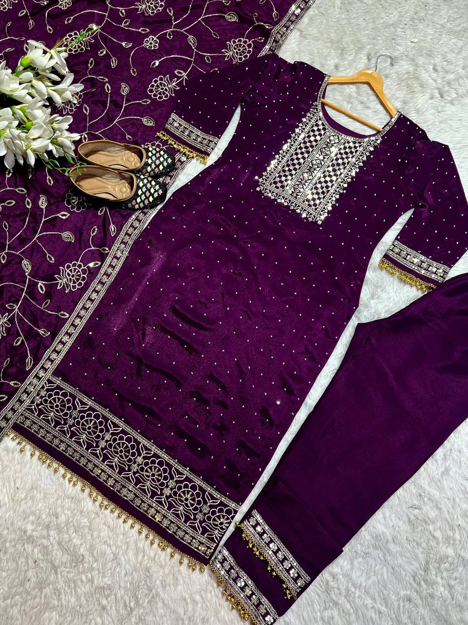 New Designer Long Pakistani Suit Top Pant and Dupptta In Fancy Style